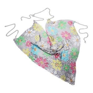 Flower Printed Metal Mesh Body Chain Necklace